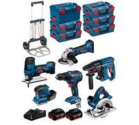 BOSCH Kit 18V BK601 (GST 18 V-LI S + GKS 18 V-LI + GSS 18V-10 + GSR 18V-55 + GBH 18V-21 + GWS 18-125 V-LI + 2 Baterías de 4,0 Ah + Cargador + 5 x L-Boxx 136 + L-Box 238 + Carro)