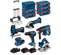 BOSCH Kit 18V BK602 (GST 18 V-LI S + GKS 18 V-LI + GSS 18V-10 + GSR 18V-55 + GBH 18V-21 + GWS 18-125 V-LI + 2 Baterías de 5,0 Ah + Cargador + 5 x L-Boxx 136 + L-Box 238 + Carro)