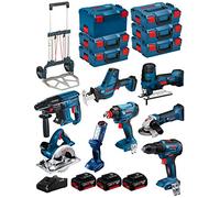 BOSCH Kit 18V BK801 (GST 18 V-LI S + GKS 18 V-LI + GBH 18V-21 + GWS 18-125 V-LI + GSR 18V-55 + GSA 18 V-LI C + GDX 18V-180 + GLI 18V-300 + 3 Baterías 4,0Ah + Cargador + 5xL-Boxx136 + L-Box238 + Carro)