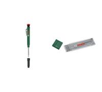 Bosch lápiz marcador de agujeros profundos (lápiz de agujeros profundos para marcar sobre piedra, madera, papel y múltiples materiales; sacapuntas integrado) + Bosch Minas grafito HB 6 piezas