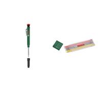 Bosch lápiz marcador de agujeros profundos (lápiz de agujeros profundos para marcar sobre piedra, madera, papel y múltiples materiales; sacapuntas integrado) + Bosch Minas multicolor grafito, 6 piezas
