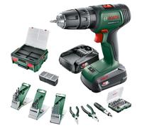 Bosch Martillo taladrador a batería UniversalImpact 18V (Taladrar y atornillar en madera y metal; taladrar con percusión en mampostería; 46 puntas; 2 baterías; sistema de 18 V; en SystemBox)