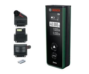 Bosch Medidor Láser Zamo Set (alcance hasta 40 m, recargable por USB-C, guarda 10 mediciones, in ccesorios de línea, rueda y cinta, pilas AAA recargables, bolsa y manuales)