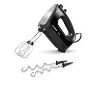 Bosch mfq2420b - Batidora (, 4 niveles de velocidad, moderna técnica del Motor, 2 Tubo escoba, 2 ganchos para amasar de acero inoxidable, 400 W, Piano Negro/Plata