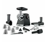 Bosch Serie 6 MFWS660B - Picadora de carne (3,5 kg/min, escofina, 2 discos perforados (3 y 8 mm), prensa de frutas, 2 niveles, garantía del motor de 10 J, engranajes planetarios, color negro