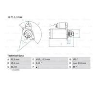 BOSCH Motor de Arranque 1.1kW para Opel Vectra A 0 986 016 280