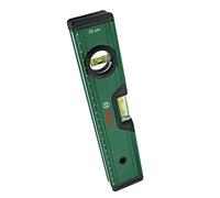 Bosch nivel de burbuja de 25 cm (con 2 burbujas fluorescentes para la lectura horizontal y vertical; escala métrica; altamente preciso; cuerpo de aluminio; protectores de agarre suave; ranura en V)