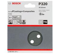 BOSCH Papel de lija F355, paquete de 5 125 mm, 320 2608605120