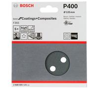 BOSCH Papel de lija F355, paquete de 5 125 mm, 400 2608605121
