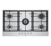 Bosch PCR9A5I90 Serie 6 - Placa de gas FlameSelect con asas magnéticas extraíbles, WOK, parrillas de hierro fundido, acero, 90 cm