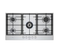 Bosch PCR9A5I90 Serie 6 - Placa de gas FlameSelect con asas magnéticas extraíbles, WOK, parrillas de hierro fundido, acero, 90 cm