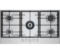 Bosch PCR9A5I90 Serie 6 - Placa de gas FlameSelect con asas magnéticas extraíbles, WOK, parrillas de hierro fundido, acero, 90 cm