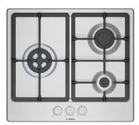 Bosch PGC6B5K90 - Placa de Gas Natural Serie 4 60 Cm 3 Fuegos Quemador Wok GasStop Acero Inox