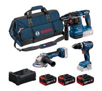 Bosch PRO 18V System Combo Kit: GSB 18V-65, GBH 18V-22, GWS 18V-11, 3x GBA 5.0Ah, GAL 12V/18V-80, M-BAG
