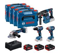 Bosch PRO 18V System Combo Kit: GSR 18V-65, GDX 18V-285, GBH 18V-26, GWS 18V-11, 2x GBA 18V 5.0Ah, 1x EXBA 18V 5.5Ah, GAL 12V/18V-80, 4x L-BOXX 136