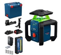 Bosch PRO 18V System Láser de Rotación GRL 18V-4-34 CVG (Láser Verde, IP66, Set con Batería ProCore 4.0Ah, Receptor LR 45 y Maletín L-BOXX 374)