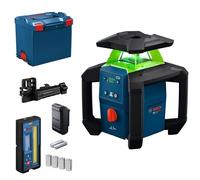Bosch PRO 18V System Láser de Rotación GRL18V-4-34CVG (láser verde, ajuste de pendiente ±15%, clasificación IP66, fuente de alimentación doble, receptor láser LR 45 + soporte, BA 18-C, L-BOXX 374)