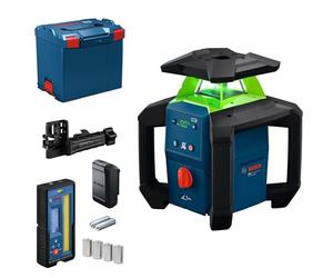 Bosch PRO 18V System Láser de Rotación GRL18V-4-34CVG (láser verde, ajuste de pendiente ±15%, clasificación IP66, fuente de alimentación doble, receptor láser LR 45 + soporte, BA 18-C, L-BOXX 374)