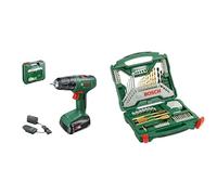 Bosch Profesional atornillador a batería EasyDrill 18V-40, 1 batería de 2,0 Ah, sistema de 18 V, en maletín de transporte + Bosch 70 uds. Set de brocas y puntas de atornillar X-Line de titanio