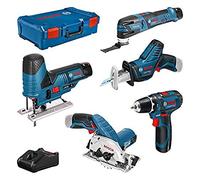 Bosch Professional 12V - atornillador GSR 12V-15 +sierra de calar GST12V-70 +sierra circular GKS 12V-26 +sierra sable GSA 12V-14 +multiherramienta GOP 12V-28 +linterna GLI12V-80 (3 baterías, XL-BOXX)