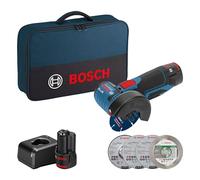 Bosch Professional 12V System amoladora angular a batería GWS 12V-76 (incl. 2 baterías 2.0Ah, set de 5 discos de tronzado y amolado, bolsa)