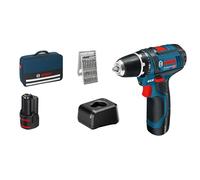 Bosch Professional 12V System atornillador a batería GSR 12V-15 (incl. 2 baterías 2.0Ah, cargador GAL 12V-20, set de 25 puntas de atornillar, bolsa de herramientas)