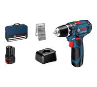 Bosch Professional 12V System atornillador a batería GSR 12V-15 (incl. 2 baterías 2.0Ah, cargador GAL 12V-20, set de 25 puntas de atornillar, bolsa de herramientas)
