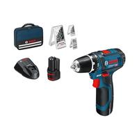 Bosch Professional 12V System atornillador a batería GSR 12V-15 (incl. 2 baterías de 2,0, cargador, set de 39 accesorios, bolsa de herramientas) - Set exclusivo de Amazon
