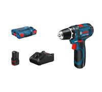 Bosch Professional 12V System atornillador a batería GSR 12V-15 (incl. cargador rápido GAL 12V-40, 2 bandejas para L-BOXX, 2 baterías GBA 12V 2.0Ah, L-BOXX)