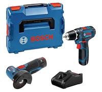Bosch Professional 12V System - Set atornillador GSR 12V-15 + amoladora a batería GWS 12V-76 (2 baterías x 2.0Ah, en L-BOXX)