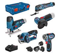 Bosch Professional 12V System Combo Kit: GSR 12V-15 FC (+4 accesorios) + GHO 12V-20 + GWS 12V-76 + GST 12V-70 + GOP 12V-28 (incl. 2 bat. 2.0Ah, batería 3.0Ah, cargador GAL 12V-40, XL-BOXX)