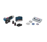 Bosch Professional 12V System GWS 12V-76 - Amoladora angular a batería (Ø 76 mm, 19500 rpm, 5 discos, 2 baterías x 2,0 Ah, en maletín) + Juego de discos de 9 piezas de 76 mm (para GWS-12V, Ø 76 mm)