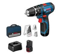 Bosch Professional 12V System taladro percusión batería GSB 12V-15 (Ø broca madera máx.: 19 mm, incl. 2 baterías 2.0Ah+cargador, 2 sets brocas, 1 set puntas, bolsa herramientas) - Set exclusivo Amazon