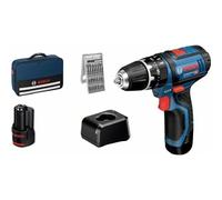 Bosch Professional 12V System GSB 12V-15 - Taladro percutor a batería (30 Nm, 1300 rpm, set 25 accesorios, 2 baterías x 2.0 Ah, en maletín de lona)