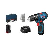 Bosch Professional 12V System taladro percutor a batería GSB 12V-15 (incl. 2 baterías de 2.0Ah, cargador GAL 12V-20, set de 25 puntas de atornillar, bolsa de herramientas)