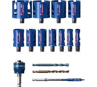 Bosch Professional 15 uds. Set de Sierra de Corona Expert Construction Material (para Madera blanda, Ø 20-76 mm, Accesorios Taladro de impacto rotativo)
