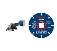 Bosch Professional 18V System amoladora angular a batería GWS 18V-8 (diámetro del disco de 115 mm) + Bosch Professional 1x Disco de corte Expert Carbide Multi Wheel X-LOCK (para Madera dura, 115 mm)