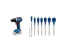 Bosch Professional 18V System atornillador a batería GSR 18V-65 (motor Brushless sin escobillas, 166mm, sin batería/cargador) + 7x Set de brocas fresadoras planas Expert SelfCut Speed