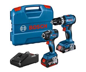 Bosch Professional 18V System Combo Kit: atornillador de impacto GDR 18V-200 + taladro con percusión GSB 18V-45 (in at. 2.0Ah, bat. 4.0Ah, cargador GAL 18V-40, L-Case) - Set exclusivo de Amazon