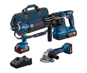 Bosch Professional 18V System Combo-Kit: GSB 18V-45 + GBH 18V-22 + GWS 18V-8 (incl. 3 GBA 4,0 Ah, GAL 18V-40, Maletín - Amazon Exclusive)