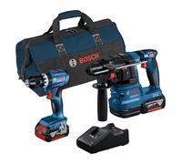 Bosch Professional 18V System Combo Kit: taladro con percusión GSB 18V-45 + martillo perforador GBH 18V-22 (incl. 2 baterías de 4,0 Ah, cargador rápido GAL 18V-40, bolsa de herramientas)