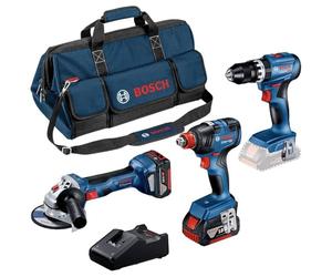 Bosch Professional 18V System GSB 18V-45 + GDX 18V-200 + GWS 18V-7 - Set taladro + llave impacto + amoladora (2 baterías 5.0 Ah, bolsa de lona)
