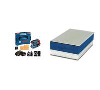 Bosch Professional 18V System GSS 18V-10, Lijadora orbital a batería (3 platos lijadores, 2 baterías, en L-BOXX) + 1x Expert Taco de Doble Densidad, para Madera, 80 x 133 mm, incl. Malla Abrasiva