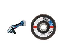 Bosch Professional 18V System GWS 18V-10 - Amoladora angular a batería (9000 rpm, sin batería, en caja), Azul Oscuro, Plata, Negro, Ø 125 mm + Disco de láminas (125 mm, 22,23 mm, 80)