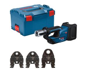Bosch Professional 18V System Herramienta de Prensado a Batería GPT 18V-19 (19 kN de potencia, cabezal giratorio de 360°, incl. mordaza de prensa comp. TH16, TH20, TH26, L-BOXX)