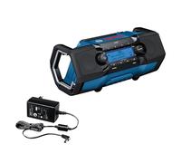 Bosch Professional 18V System radio de obra a batería GPB 18V-2 SC (receptor DAB+, Bluetooth, FM y AUX, incl. 1 fuente de alimentación, 1 cable AUX, 1 pila de botón de litio CR2032 de 3 V)