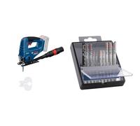 Bosch Professional 18V System sierra de calar a batería GST 18V-95 B (sin batería/cargador) + Bosch Juego de 10 hojas de sierra de calar Pro Hardwood and Laminate (para madera dura, parqué, 83 mm)