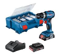 Bosch Professional 18V System taladro con percusión a batería GSB 18V-45 (velocidad de giro 1900 rpm, incl. 2 baterías 2.0Ah, GAL 18V-2082, set con 82 accesorios, L-Case Pick & Click)