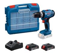 Bosch Professional 18V System Taladro Percutor a Batería GSB 18V-25 (Ø máx. del tornillo 10 mm, incl. 2 GBA 2.0Ah, GAL 18V-20, set de accesorios de 63 piezas, L-Case Pick & Click)