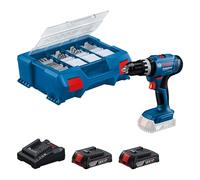Bosch Professional 18V System Taladro Percutor a Batería GSB 18V-25 (Ø máx. del tornillo 10 mm, incl. 2 GBA 2.0Ah, GAL 18V-20, set de accesorios de 63 piezas, L-Case Pick & Click)